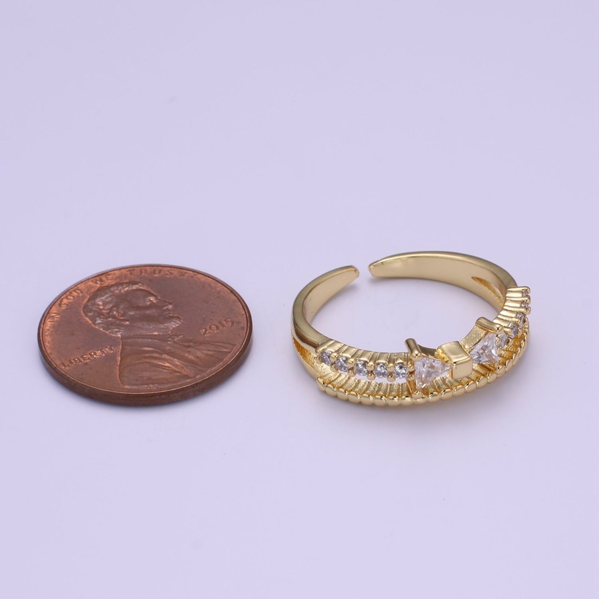 Dainty Bow Ring, Gold CZ Double Band Stacking Rings Jewelry Thin Cubic Open Adjustable Ring O-958