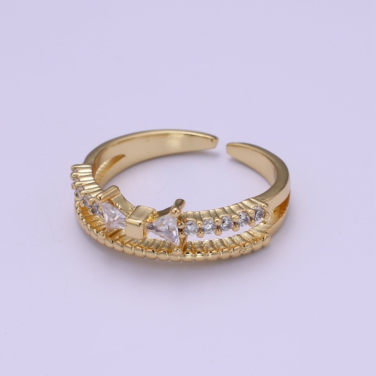 Dainty Bow Ring, Gold CZ Double Band Stacking Rings Jewelry Thin Cubic Open Adjustable Ring O-958