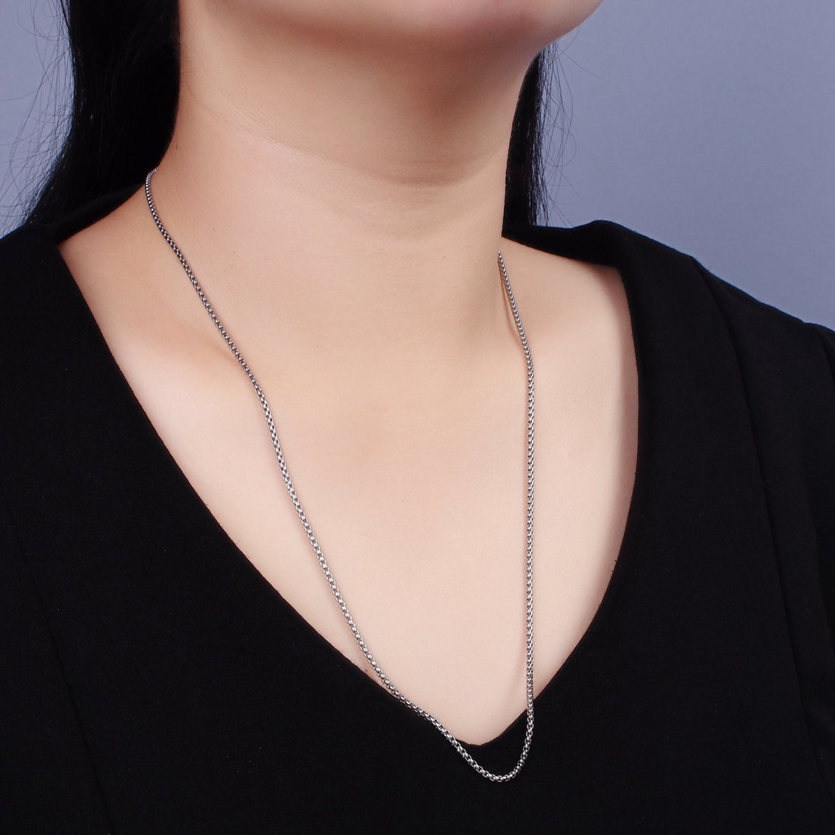 Dainty Box Chain Necklace Stainless Steel 23.6 inch Necklace in Silver | WA-2405