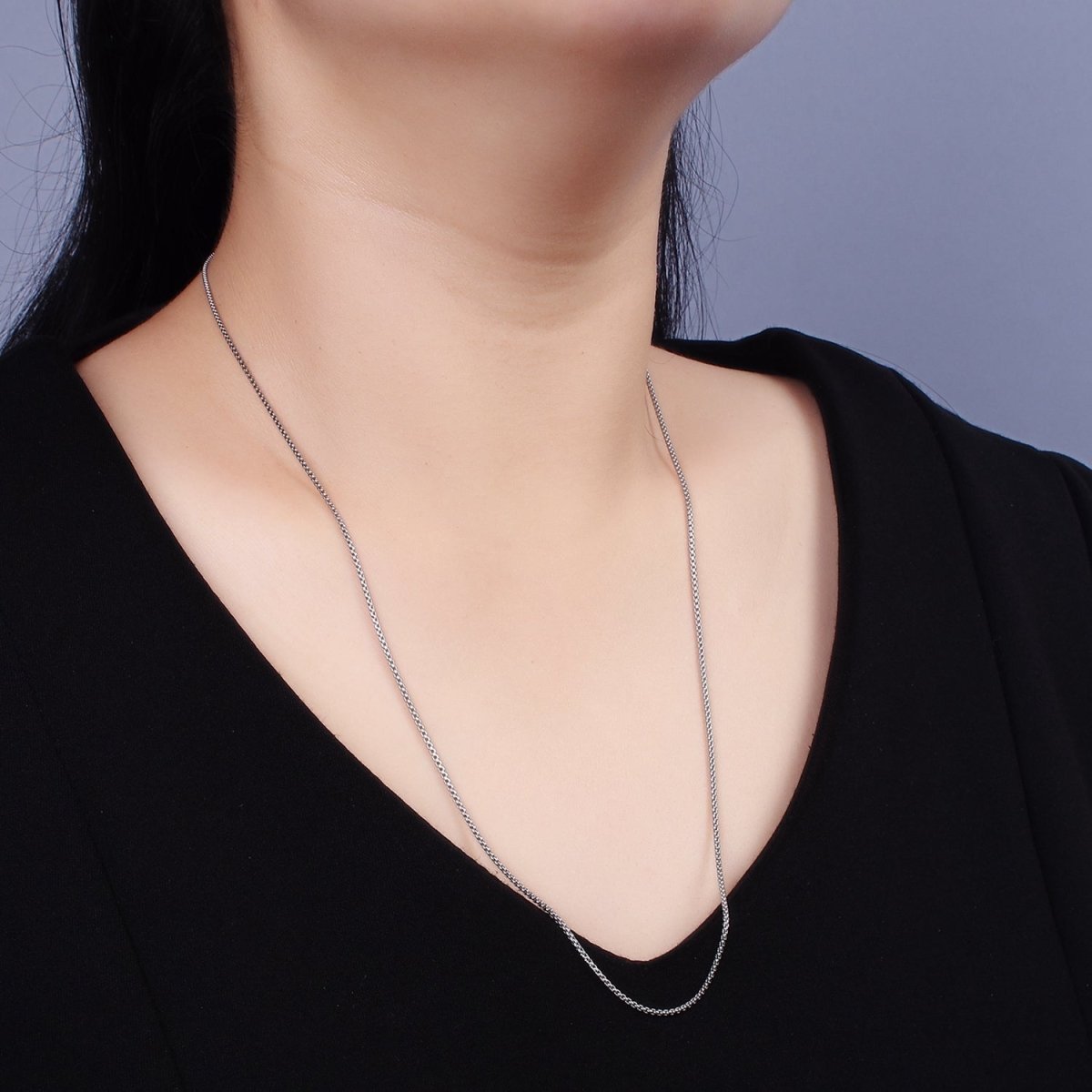 Dainty Box Chain Necklace Stainless Steel 23.6 inch Necklace in Silver | WA-2407