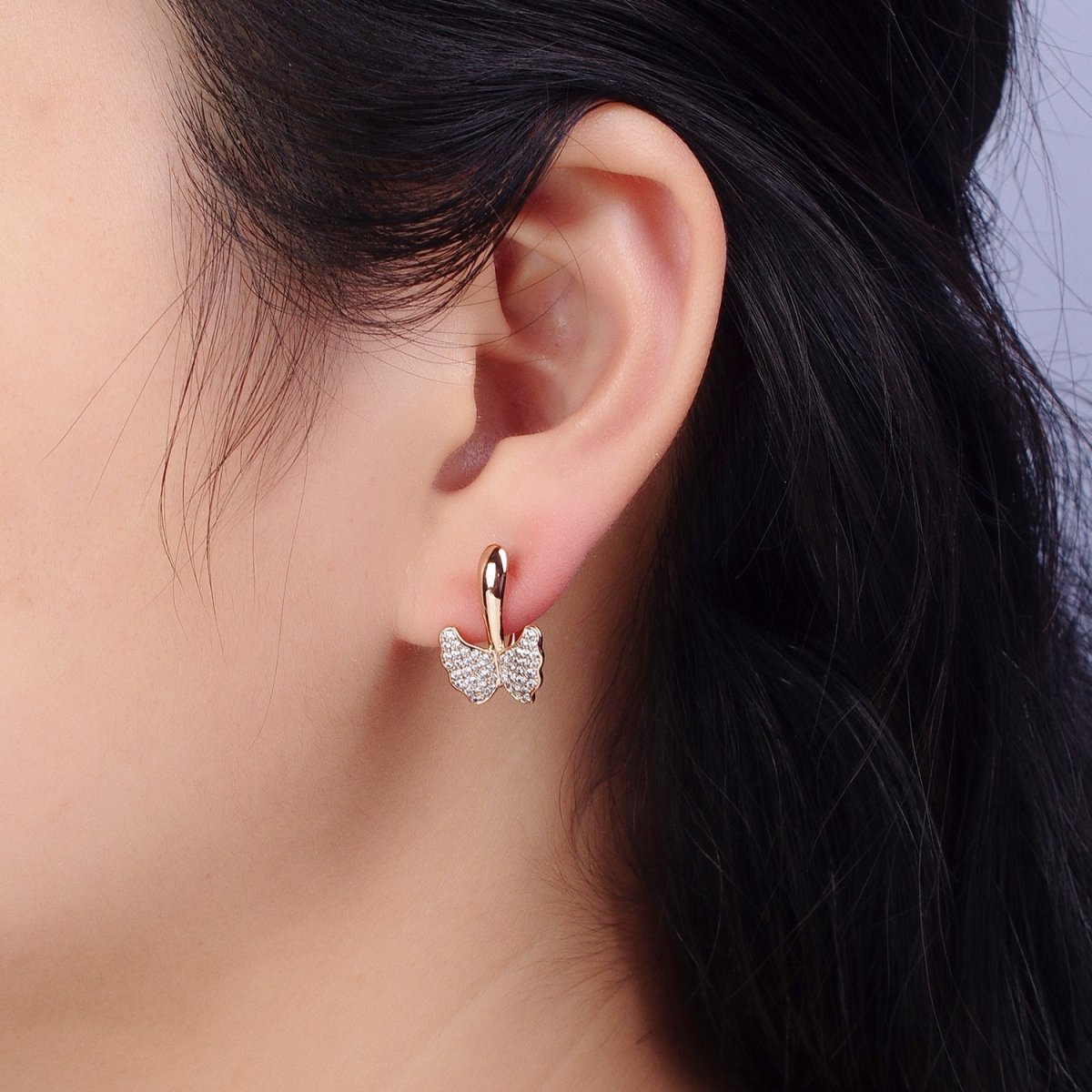 Dainty Butterfly Gold Filled Earring Huggie with Micro Pave Cz Stone AB1056