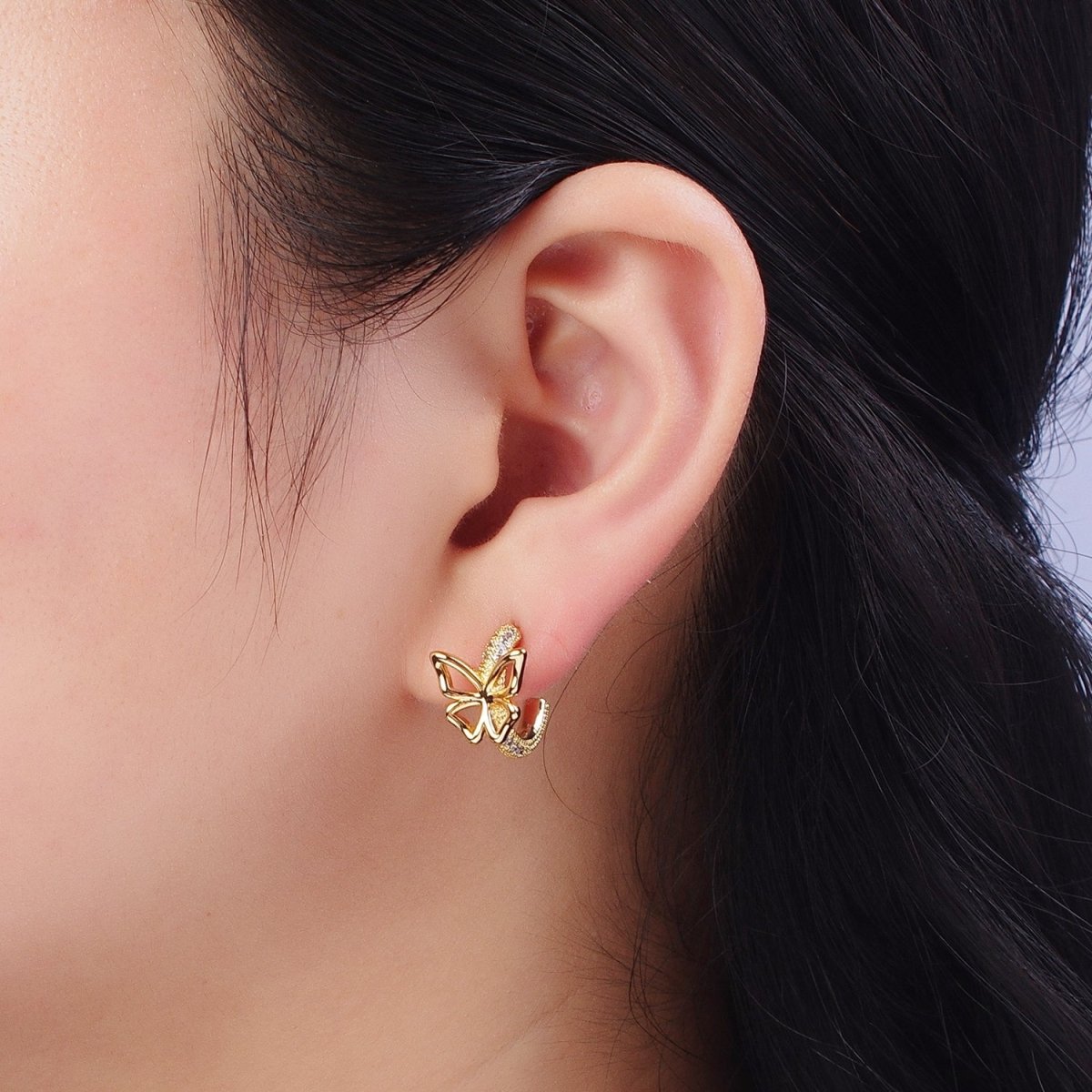Dainty Butterfly Hoop Earrings Gold Butterfly Stud Earring P-243