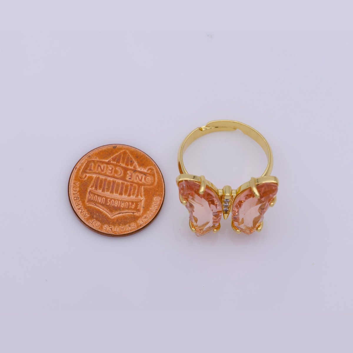 24K Gold Filled Citrine Peach CZ Butterfly Mariposa Ring | R160