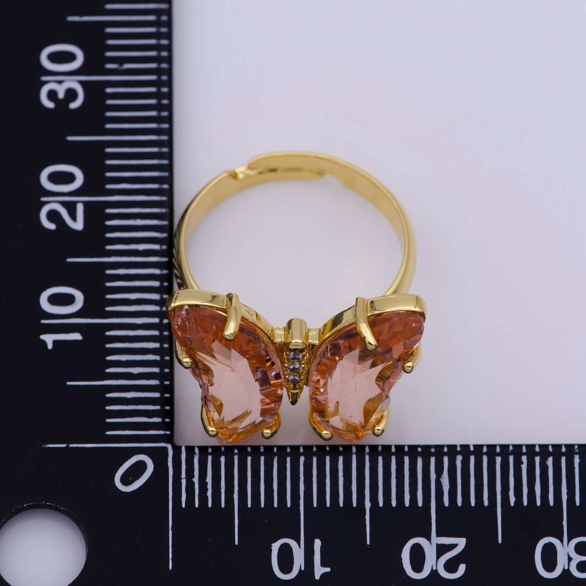 24K Gold Filled Citrine Peach CZ Butterfly Mariposa Ring | R160