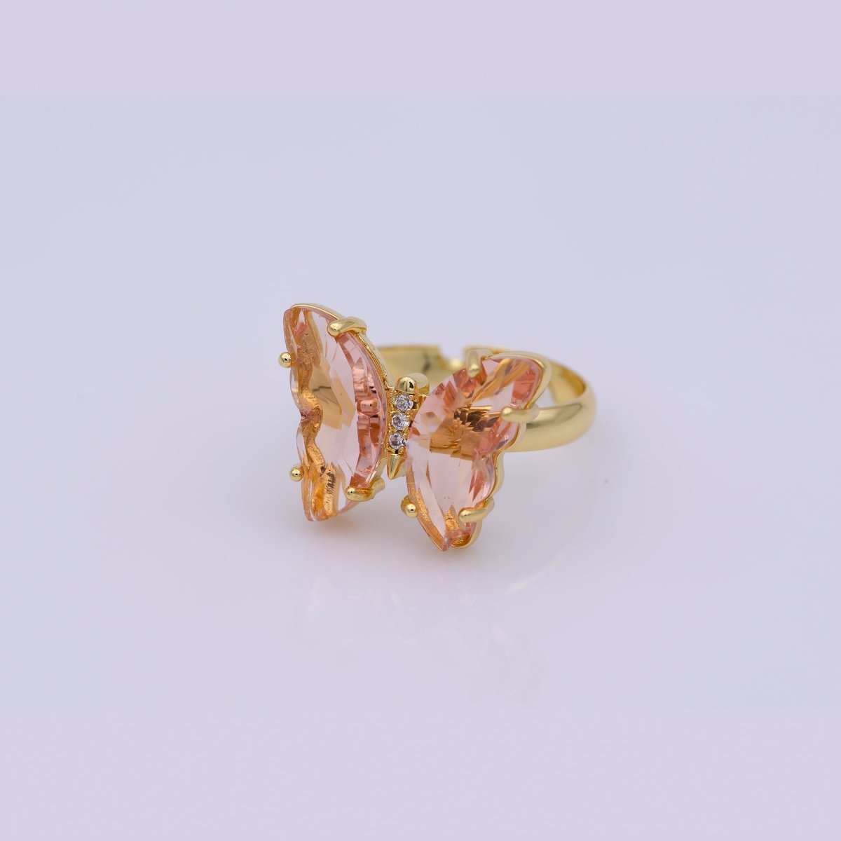 24K Gold Filled Citrine Peach CZ Butterfly Mariposa Ring | R160