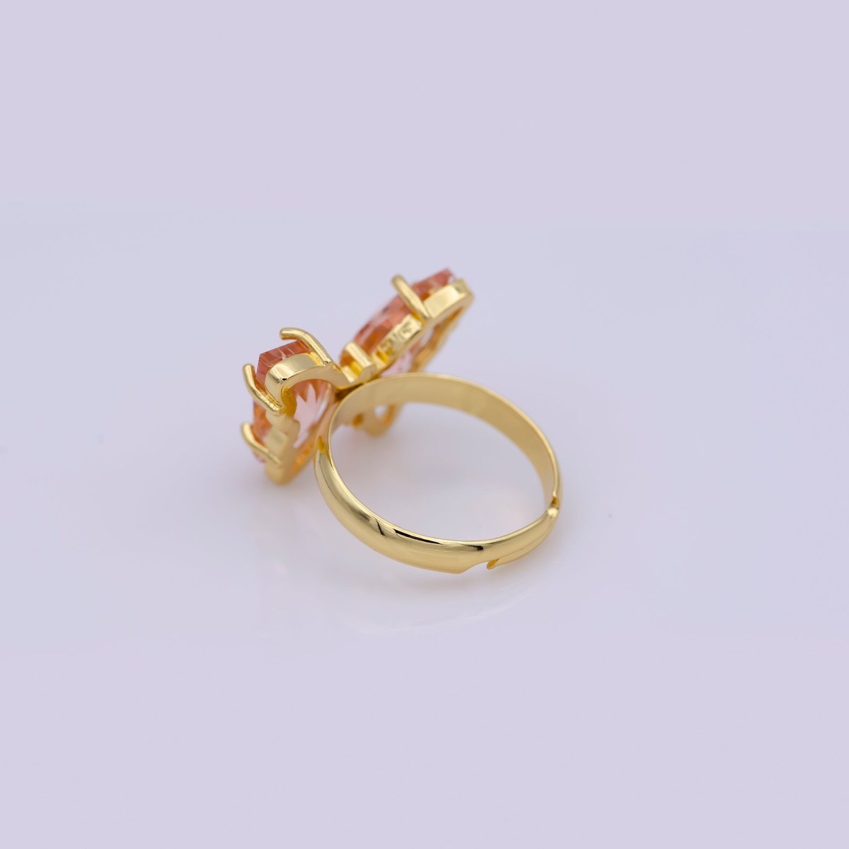 24K Gold Filled Citrine Peach CZ Butterfly Mariposa Ring | R160