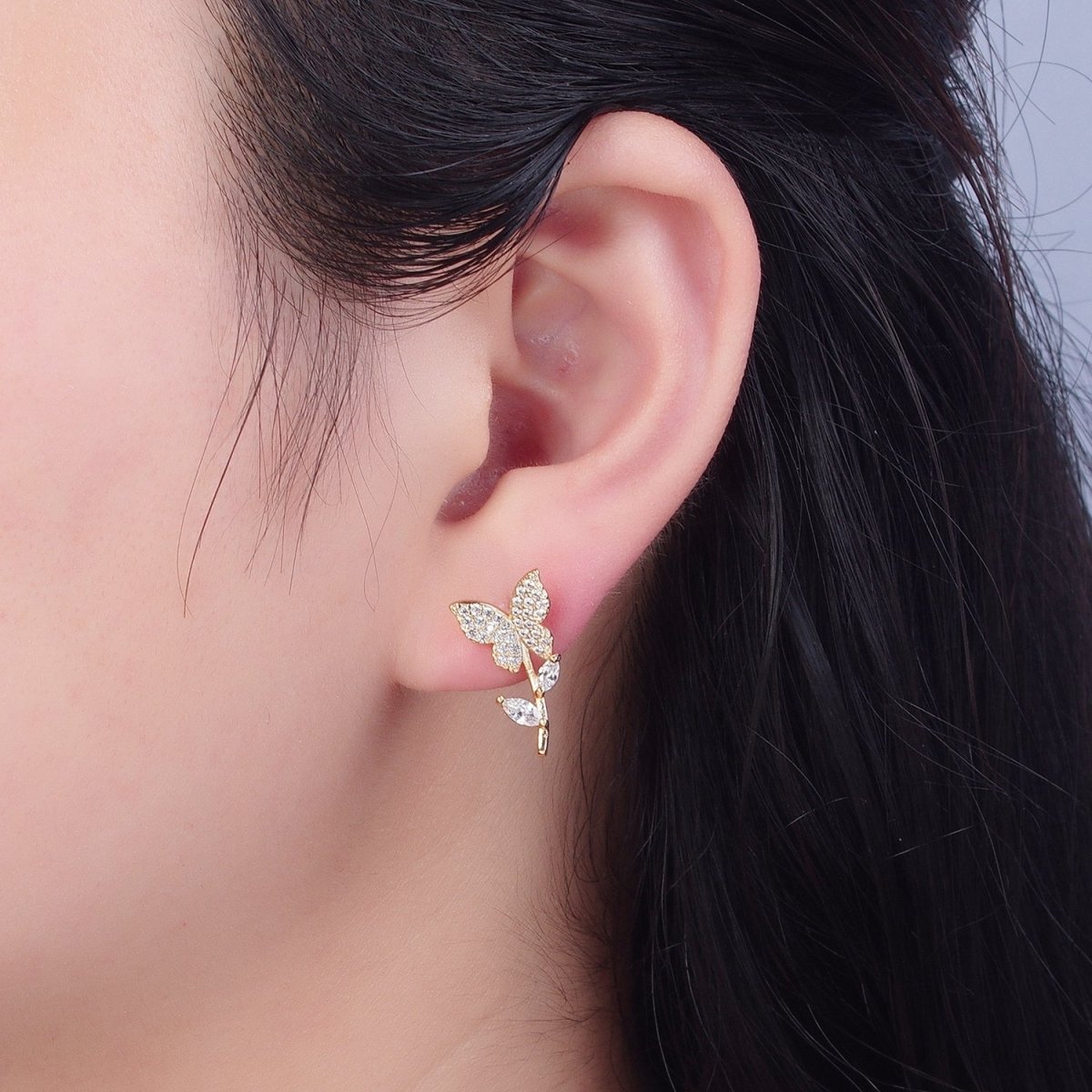 Dainty Butterfly Stud Earring in the Garden Flower CZ Stud V-387