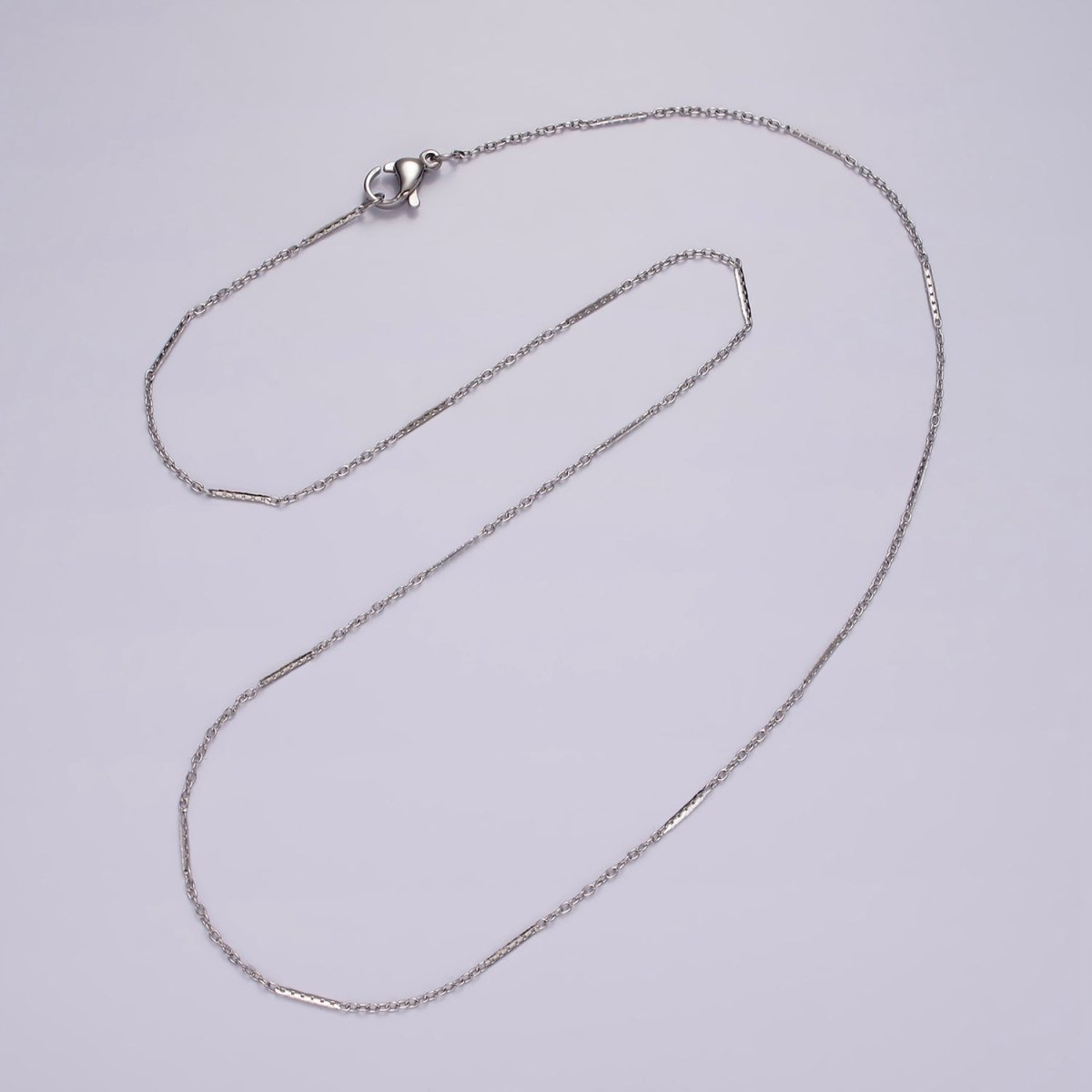Dainty Cable Chain Necklace Stainless Steel 18 inch Flat Satellite Necklace in Silver | WA-2387