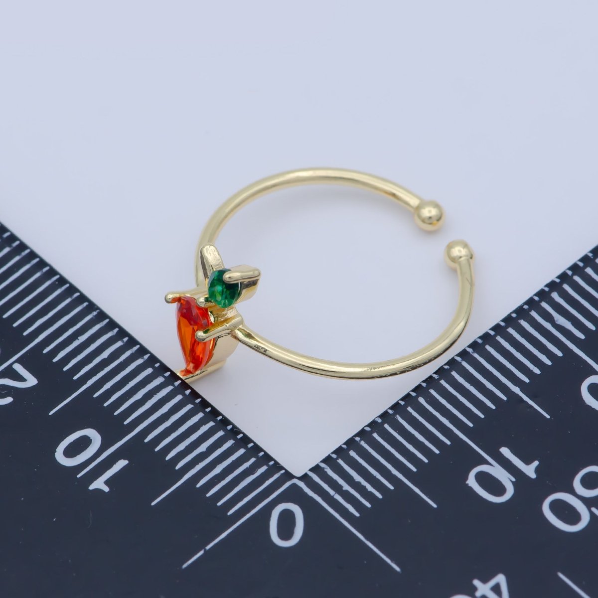 Dainty Carrot Ring, CZ Open Adjustable ring, Minimalist Vegetable Foodie Ring | O-454