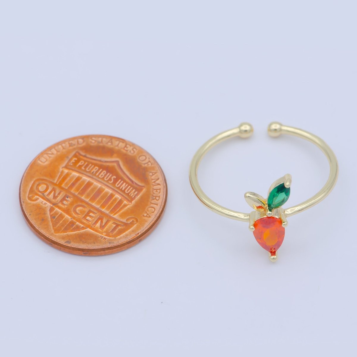 Dainty Carrot Ring, CZ Open Adjustable ring, Minimalist Vegetable Foodie Ring | O-454