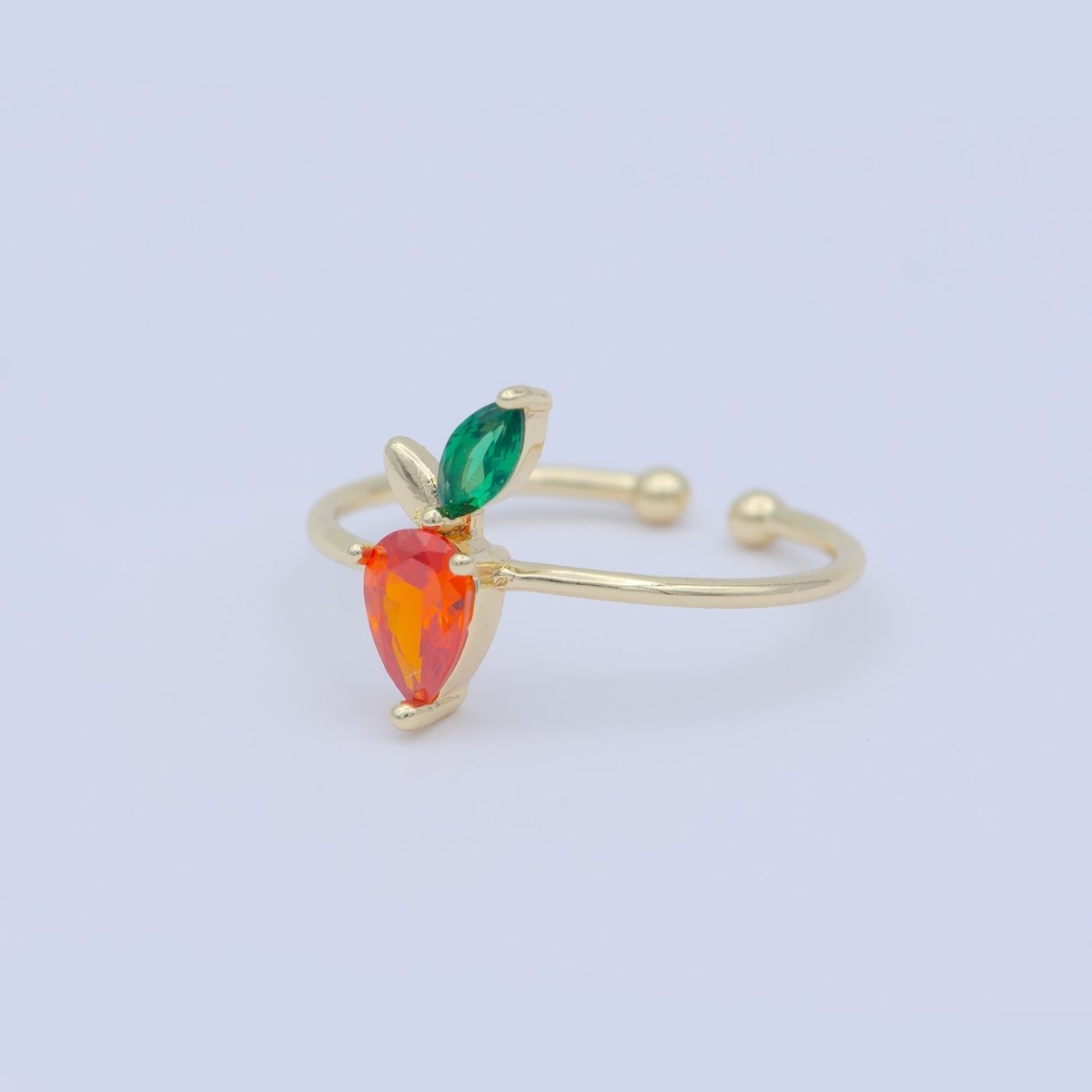 Dainty Carrot Ring, CZ Open Adjustable ring, Minimalist Vegetable Foodie Ring | O-454