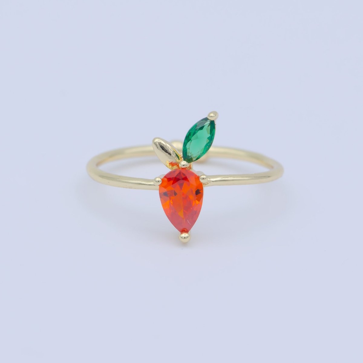 Dainty Carrot Ring, CZ Open Adjustable ring, Minimalist Vegetable Foodie Ring | O-454