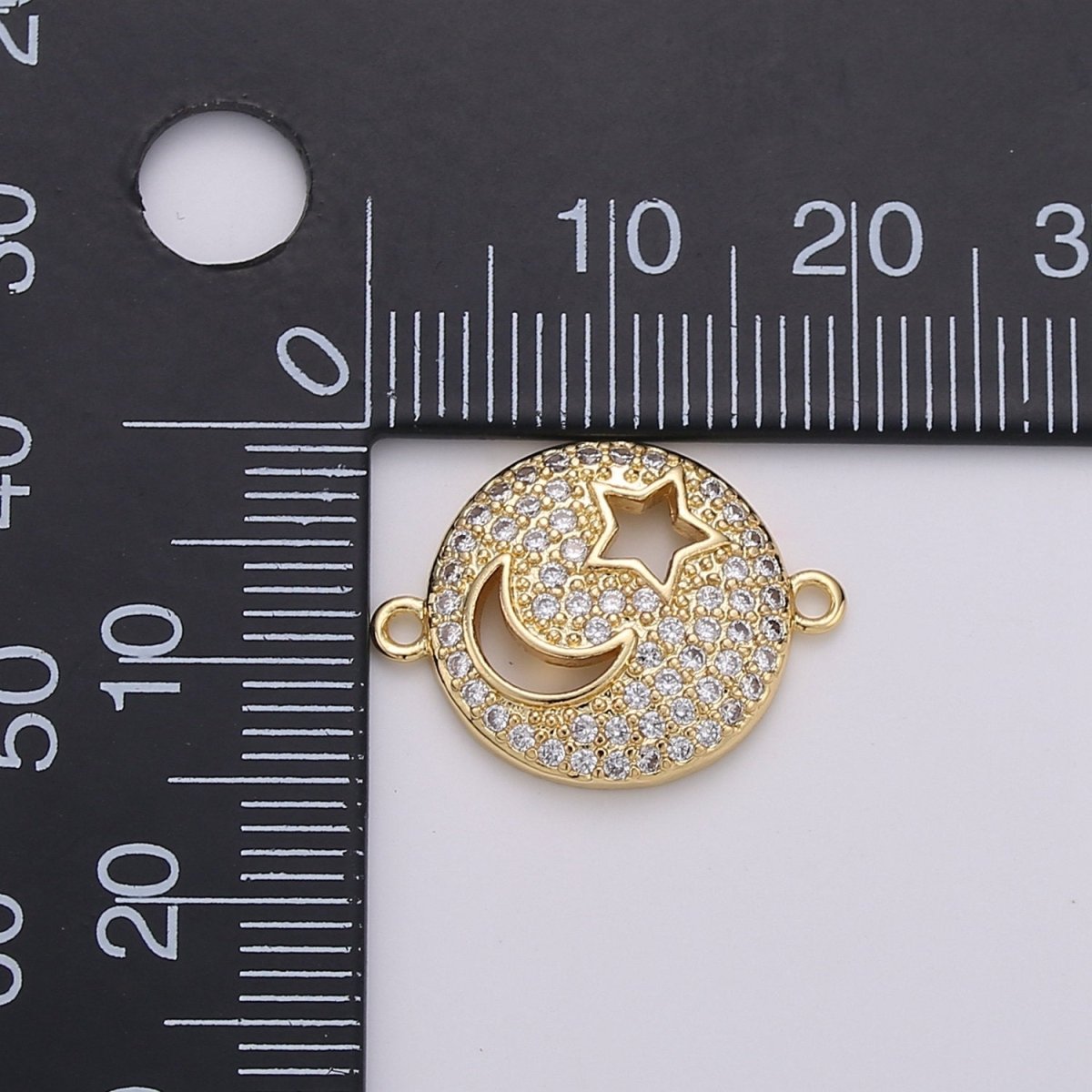 OS Dainty Celestial Round Charm Connector- 14k Gold Filled Moon Star Sun Charm for Bracelet Necklace Link Connector Component Cz Charm F-467