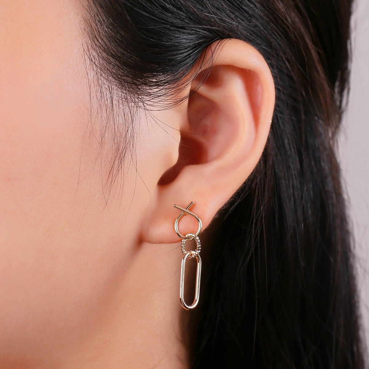 Dainty Chain Link Earrings, Gold Drop Earrings, Gold Dangle Earrings, 14k Gold Filled Earrings, 1 pair Geometric Earring K-841