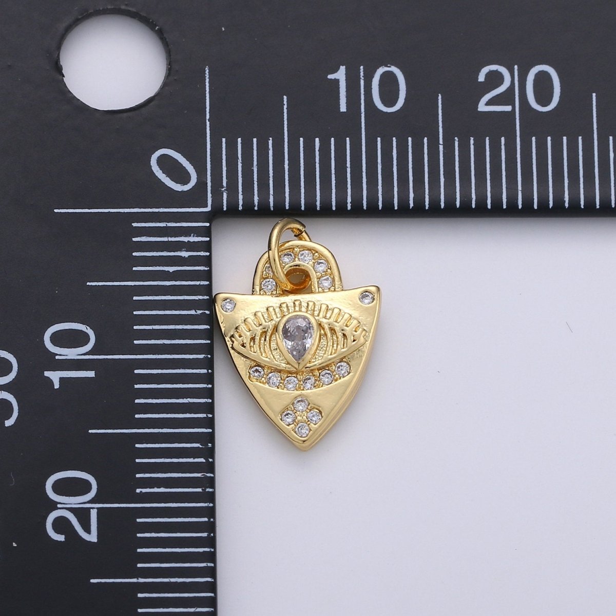 Dainty Charm 24k Gold Filled Micro Pave Evil Eye Pendant Charm, Evil Eye Shield Micro Pave CZ Pendant Charm, For Protection Amulet Jewelry, D-241