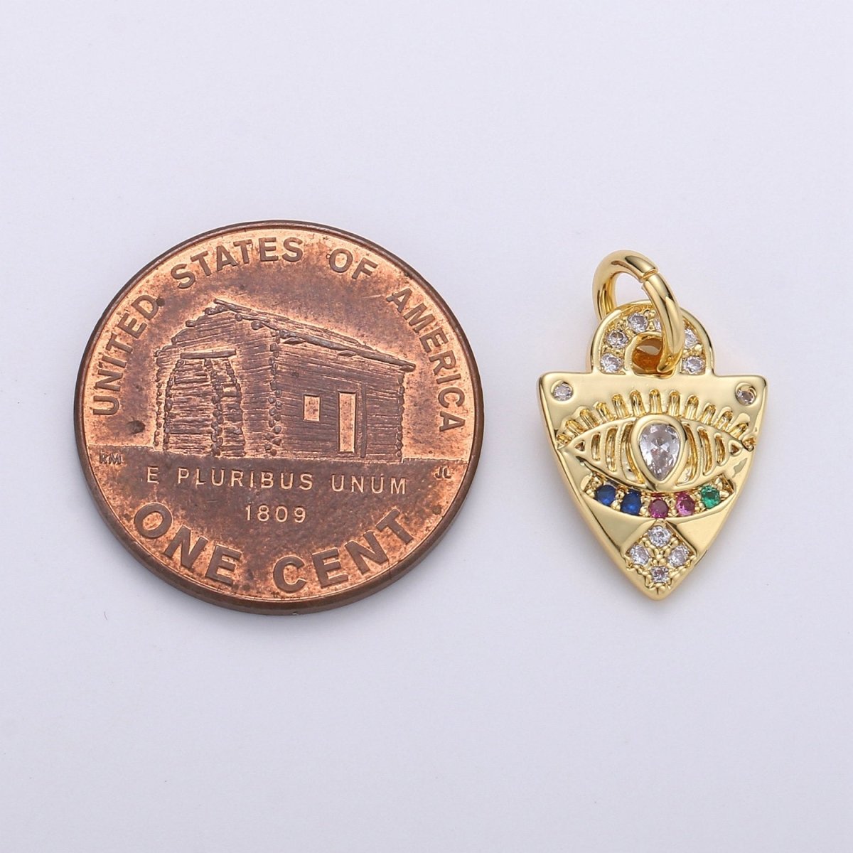 Dainty Charm 24k Gold Filled Micro Pave Evil Eye Pendant Charm, Rainbow Eye Shield CZ Pendant Charm, For Protection Amulet Jewelry, D-360