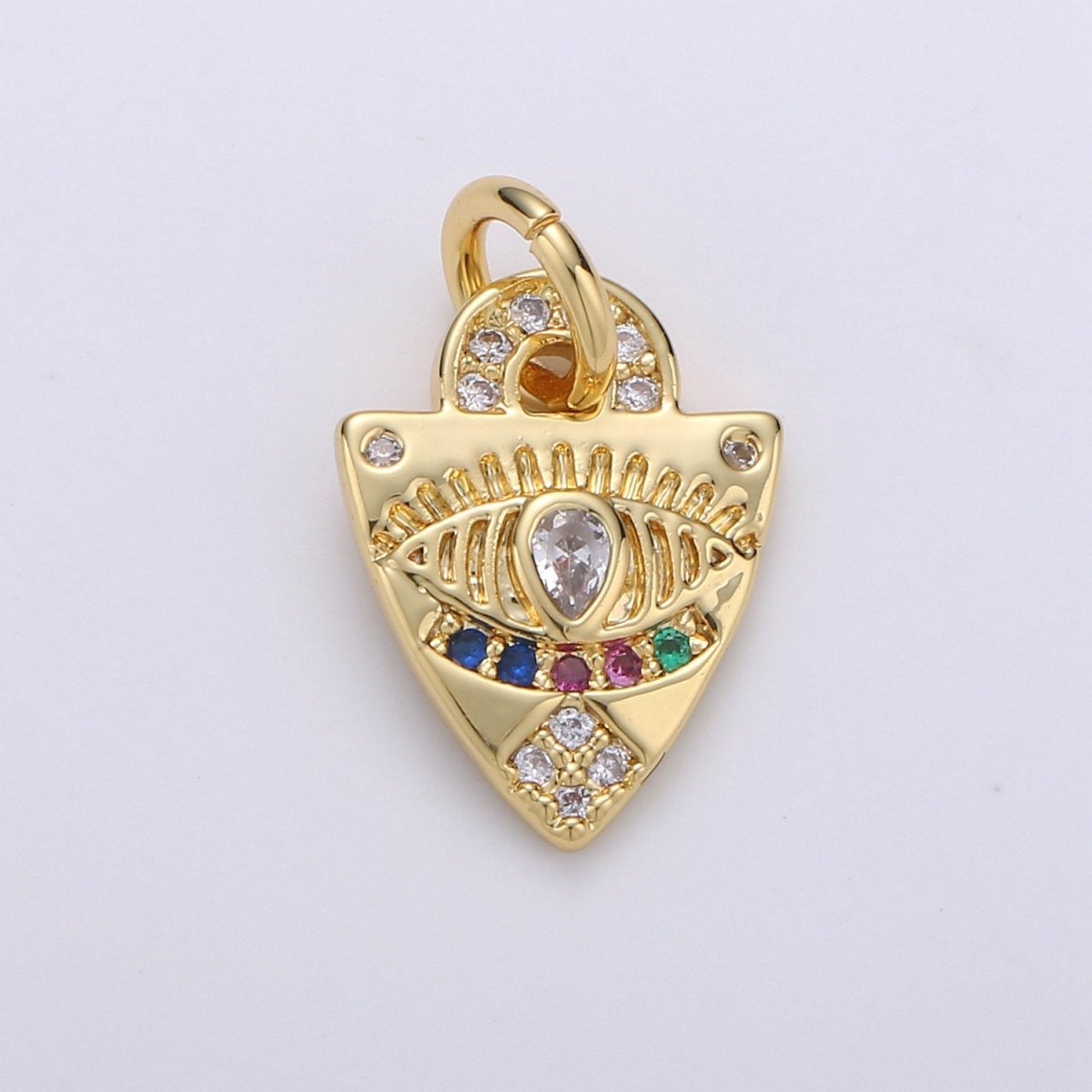 Dainty Charm 24k Gold Filled Micro Pave Evil Eye Pendant Charm, Rainbow Eye Shield CZ Pendant Charm, For Protection Amulet Jewelry, D-360