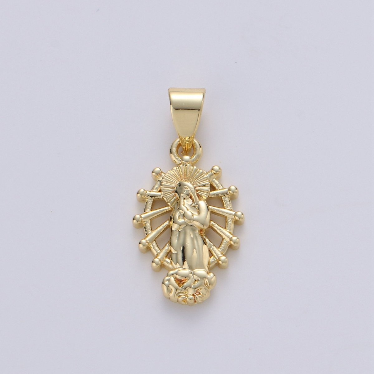 Dainty Charm 24k Gold Filled Virgin Mary Pendant, Lady Guadalupe Oval Charm, Mother of Jesus Medallion Pendant Necklace I-914