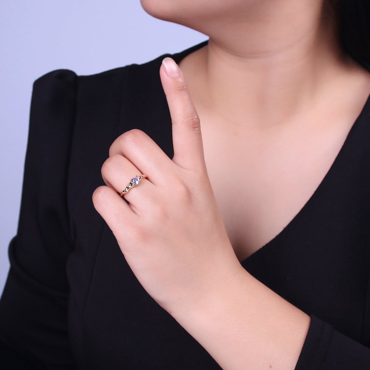 Dainty Clear Cz Ring Thin Gold Band Open Adjustable Ring S-459
