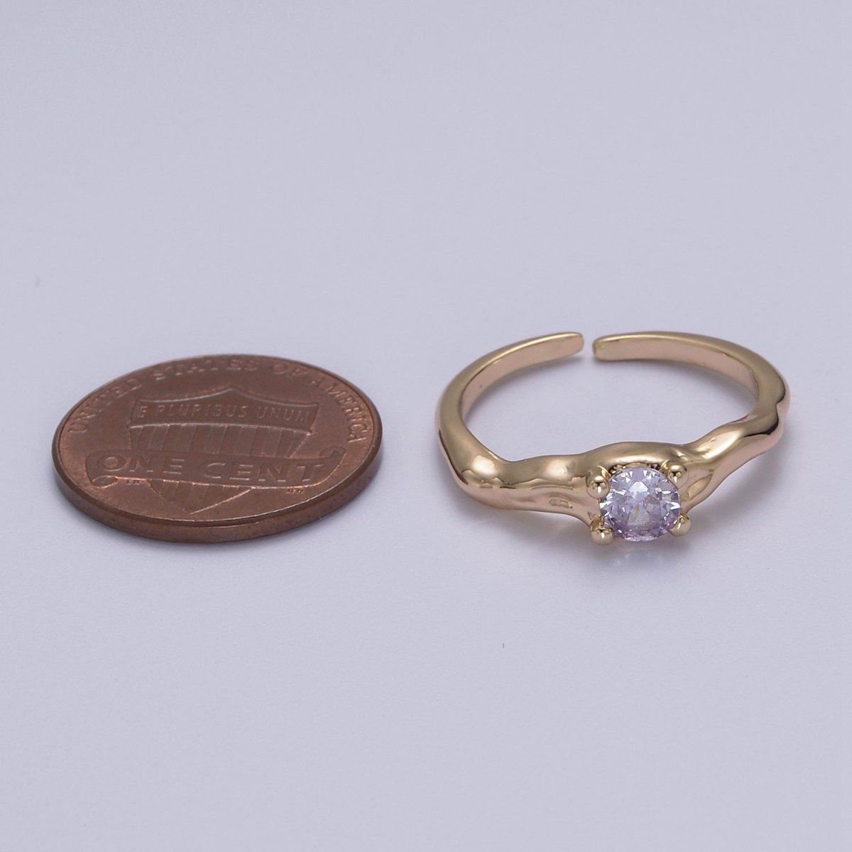 Dainty Clear Cz Ring Thin Gold Band Open Adjustable Ring S-459