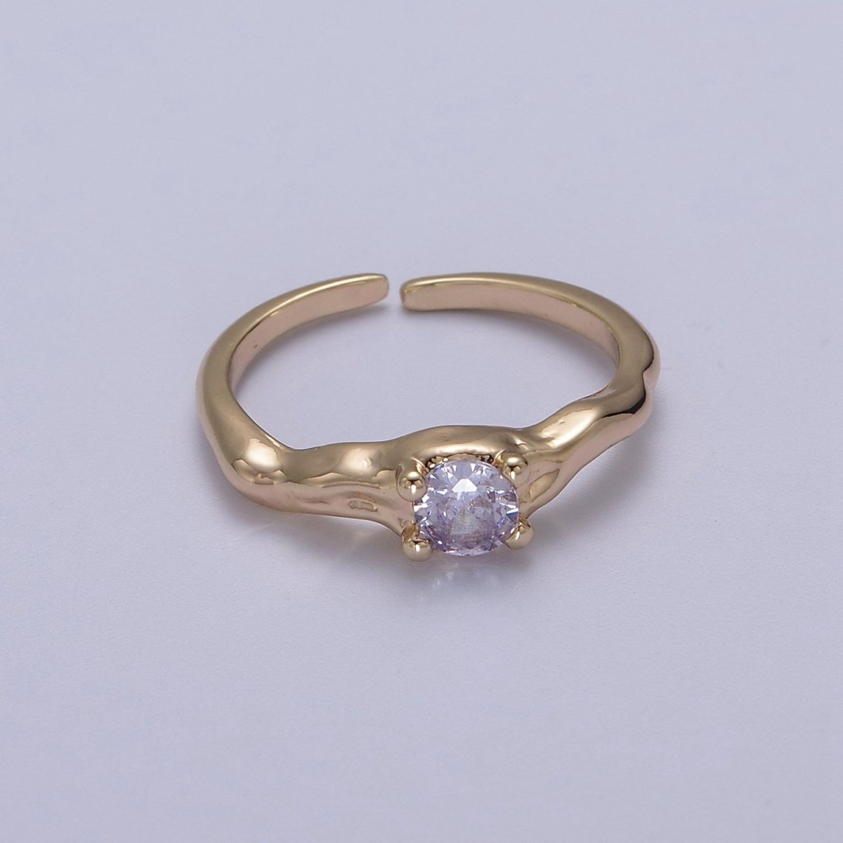 Dainty Clear Cz Ring Thin Gold Band Open Adjustable Ring S-459