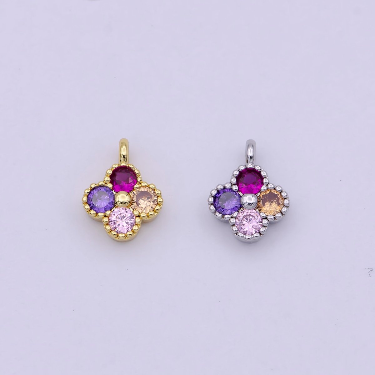 Dainty Clover Charm Multi Color Cubic Charm for Bracelet Earring Necklace Component 11x9mm in Gold / Silver, C-767