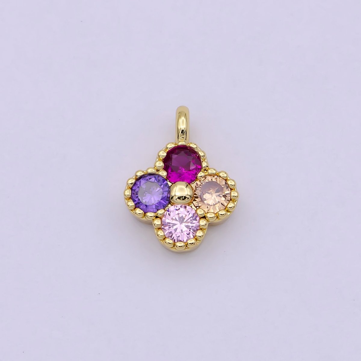 Dainty Clover Charm Multi Color Cubic Charm for Bracelet Earring Necklace Component 11x9mm in Gold / Silver, C-767