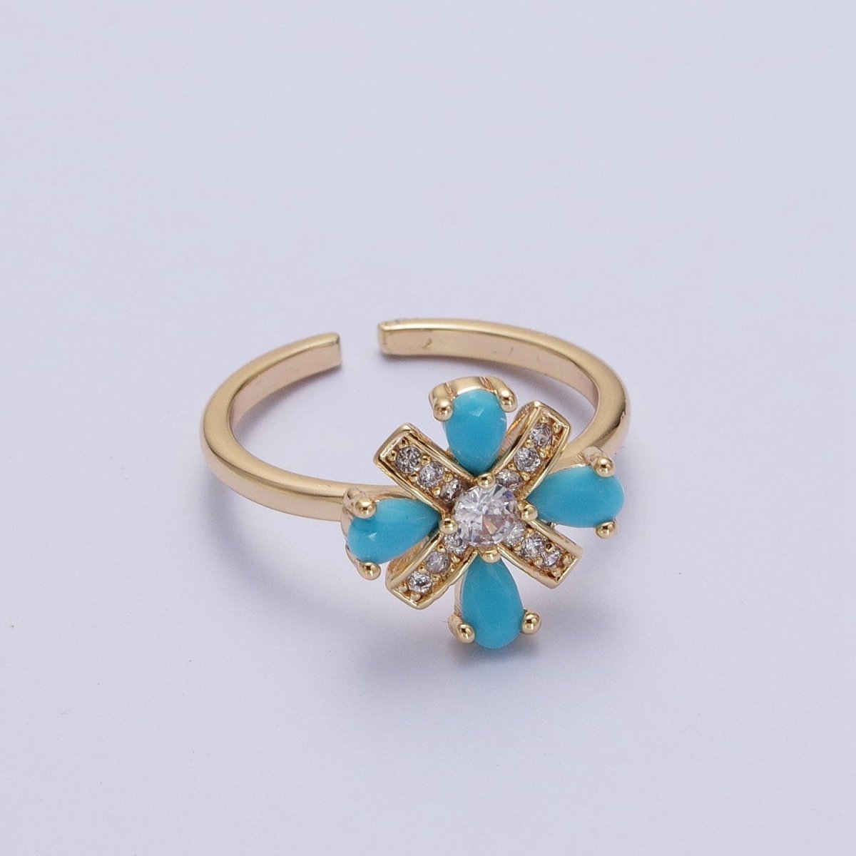 Dainty Cluster Turquoise Ring 16K Gold Filled Minimalist Stackable Trendy Everyday Jewelry Open Adjustable Ring R-503