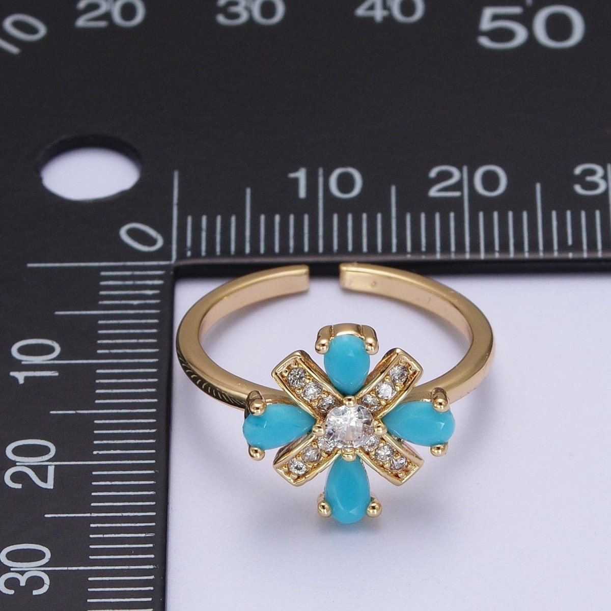 Dainty Cluster Turquoise Ring 16K Gold Filled Minimalist Stackable Trendy Everyday Jewelry Open Adjustable Ring R-503