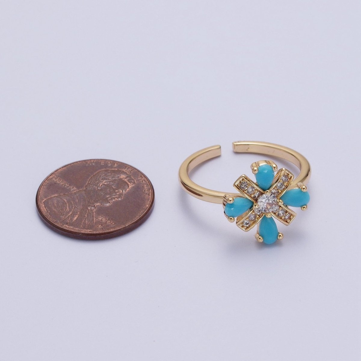 Dainty Cluster Turquoise Ring 16K Gold Filled Minimalist Stackable Trendy Everyday Jewelry Open Adjustable Ring R-503