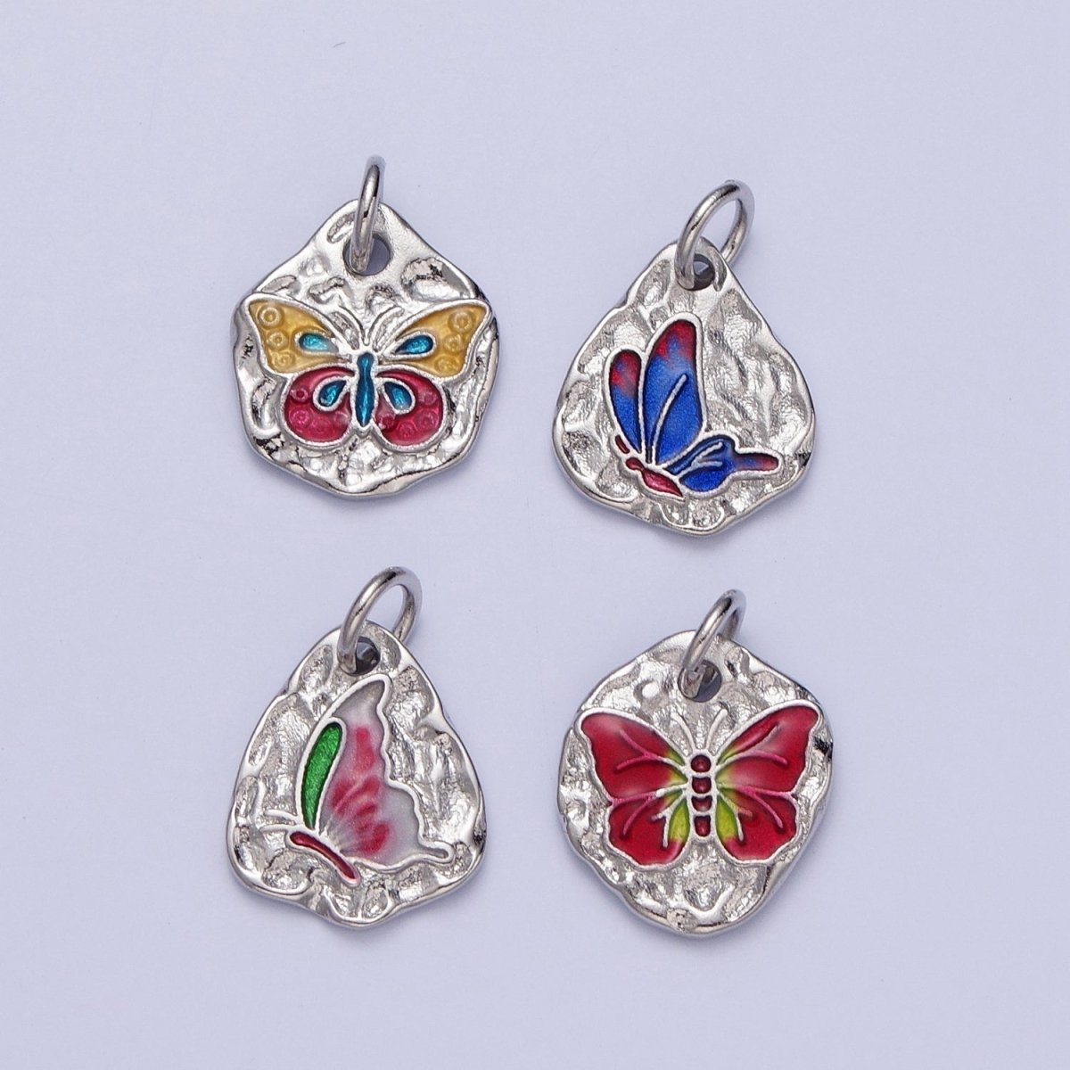 Dainty Colorful Monarch Butterfly Rustic Hammered Gold & Silver Charm | E-672-E677