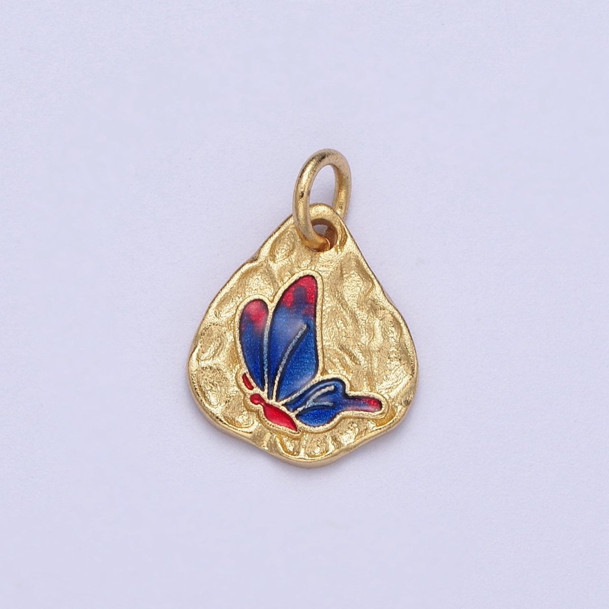 Dainty Colorful Monarch Butterfly Rustic Hammered Gold & Silver Charm | E-672-E677