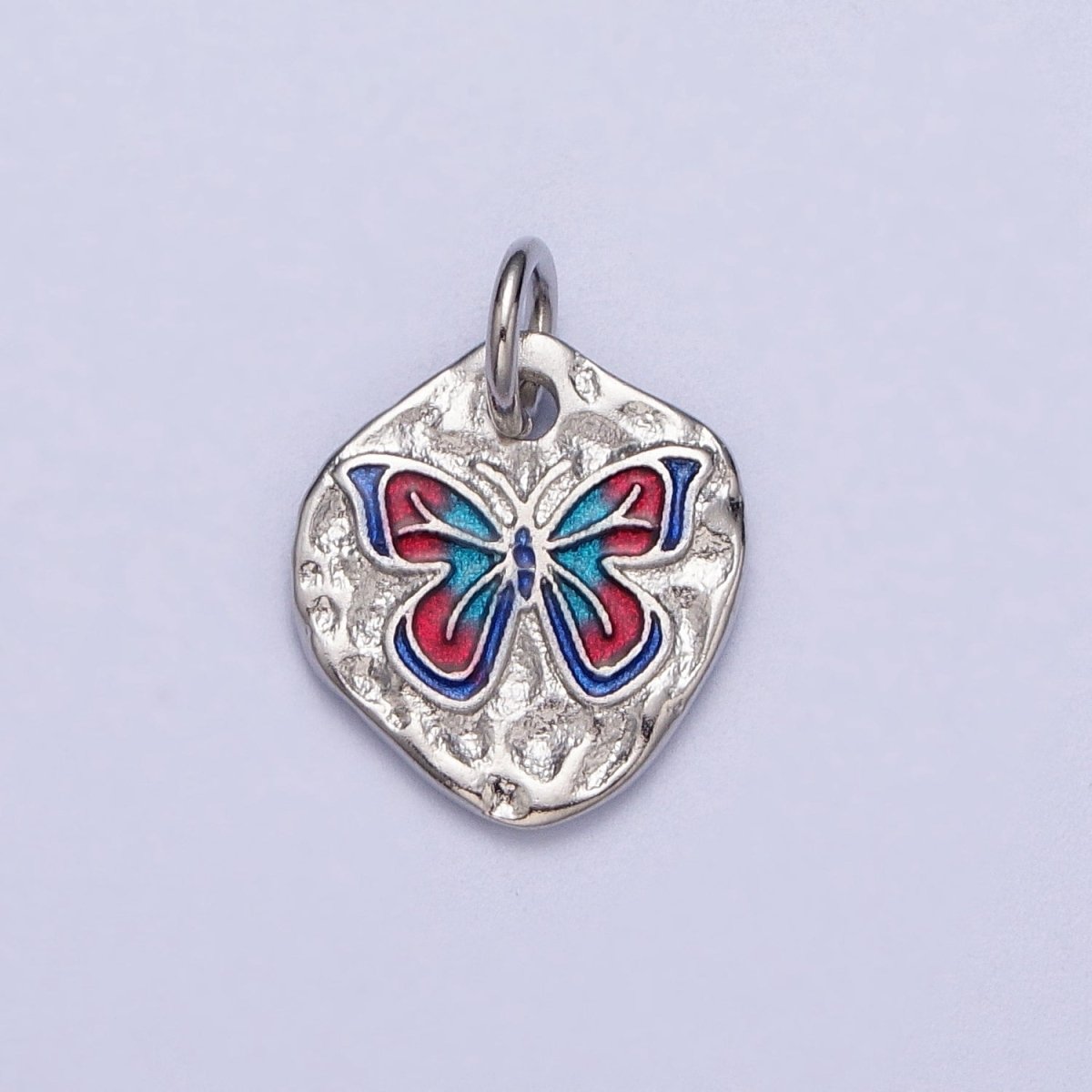 Dainty Colorful Monarch Butterfly Rustic Hammered Gold & Silver Charm | E-672-E677
