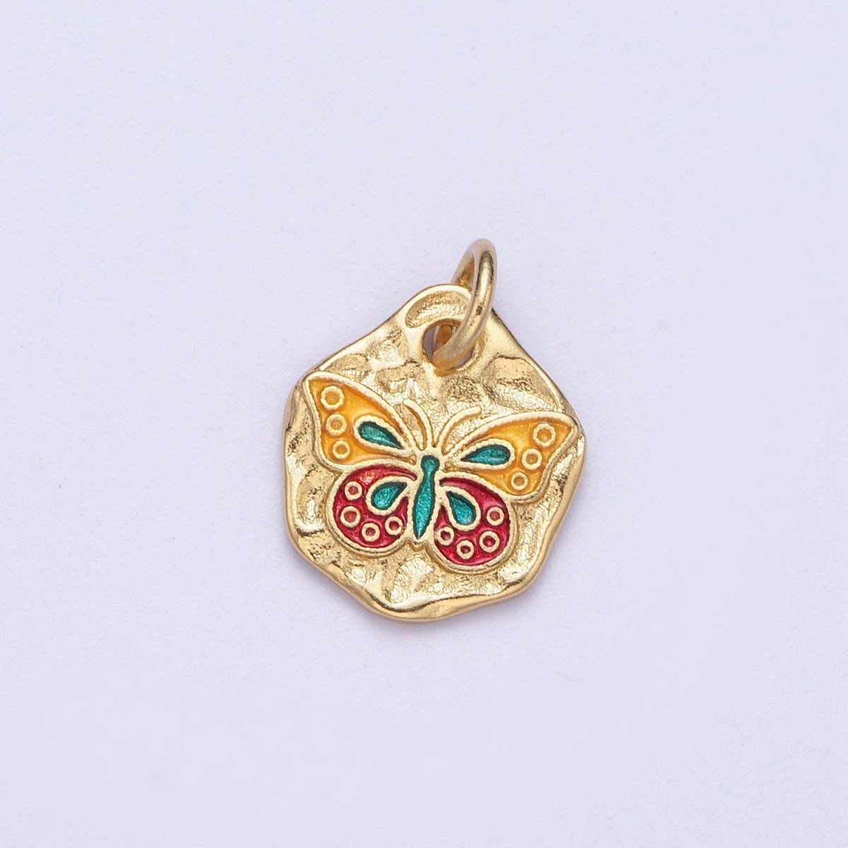 Dainty Colorful Monarch Butterfly Rustic Hammered Gold & Silver Charm | E-672-E677