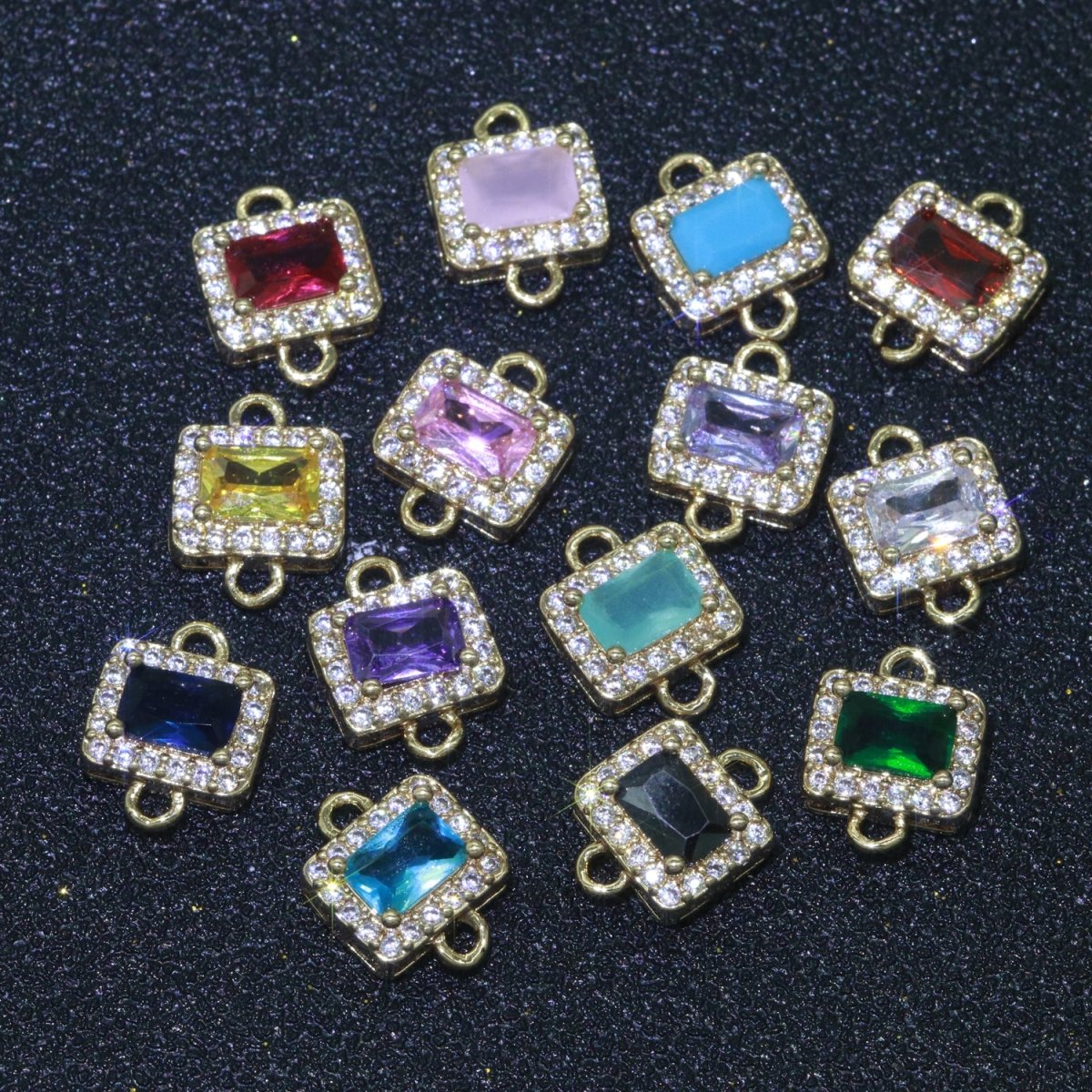 Dainty Colorful Rectangle Cz Charm connector for earring necklace supply F-856~F-869