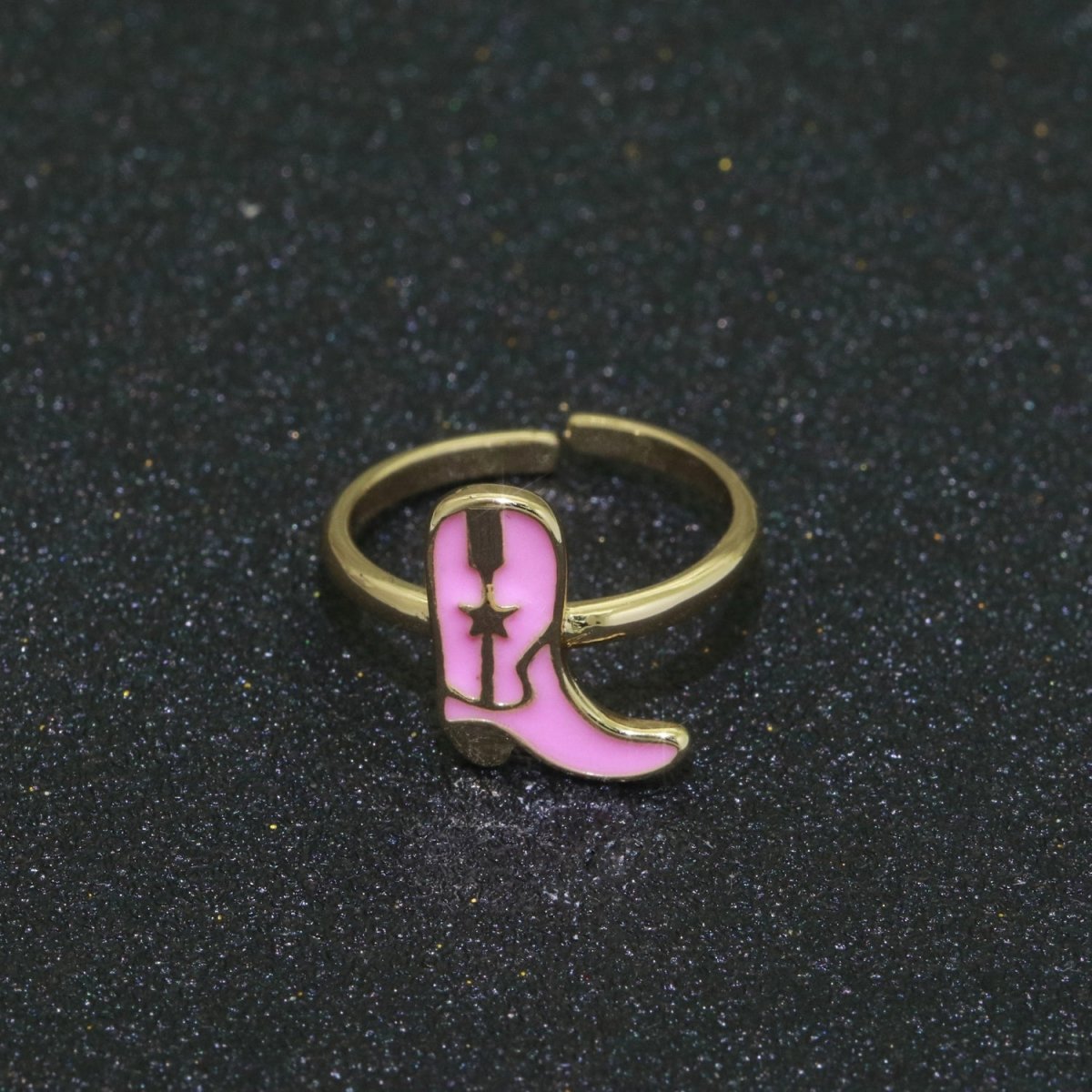 Dainty Cowboy Boots Stacking Ring, Gold Minimalist Ring Open Adjustable Ring Pink Enamel Ring Gold Filled O-540
