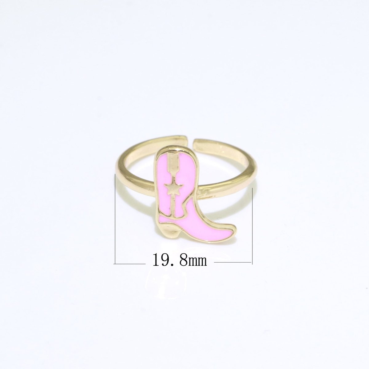 Dainty Cowboy Boots Stacking Ring, Gold Minimalist Ring Open Adjustable Ring Pink Enamel Ring Gold Filled O-540