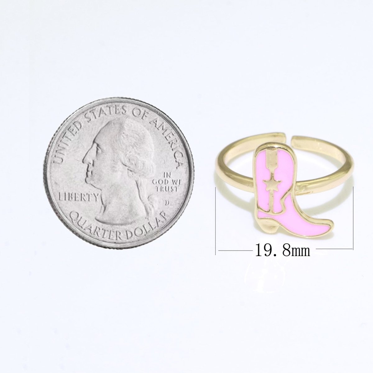 Dainty Cowboy Boots Stacking Ring, Gold Minimalist Ring Open Adjustable Ring Pink Enamel Ring Gold Filled O-540