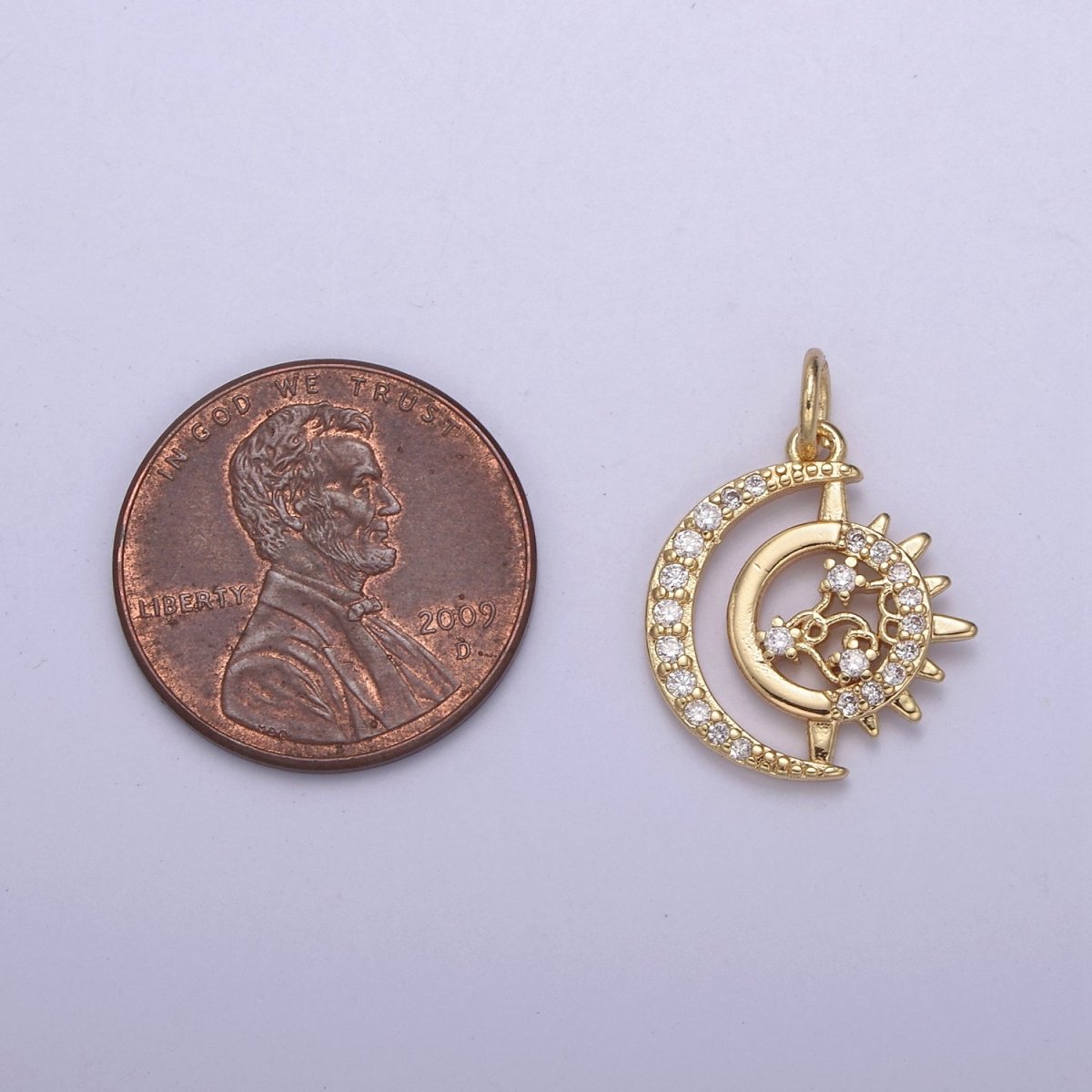 Dainty Crescent Moon Charm Micro Pave Celestial Jewelry 18K Gold Filled Moon Sun Charm N-703