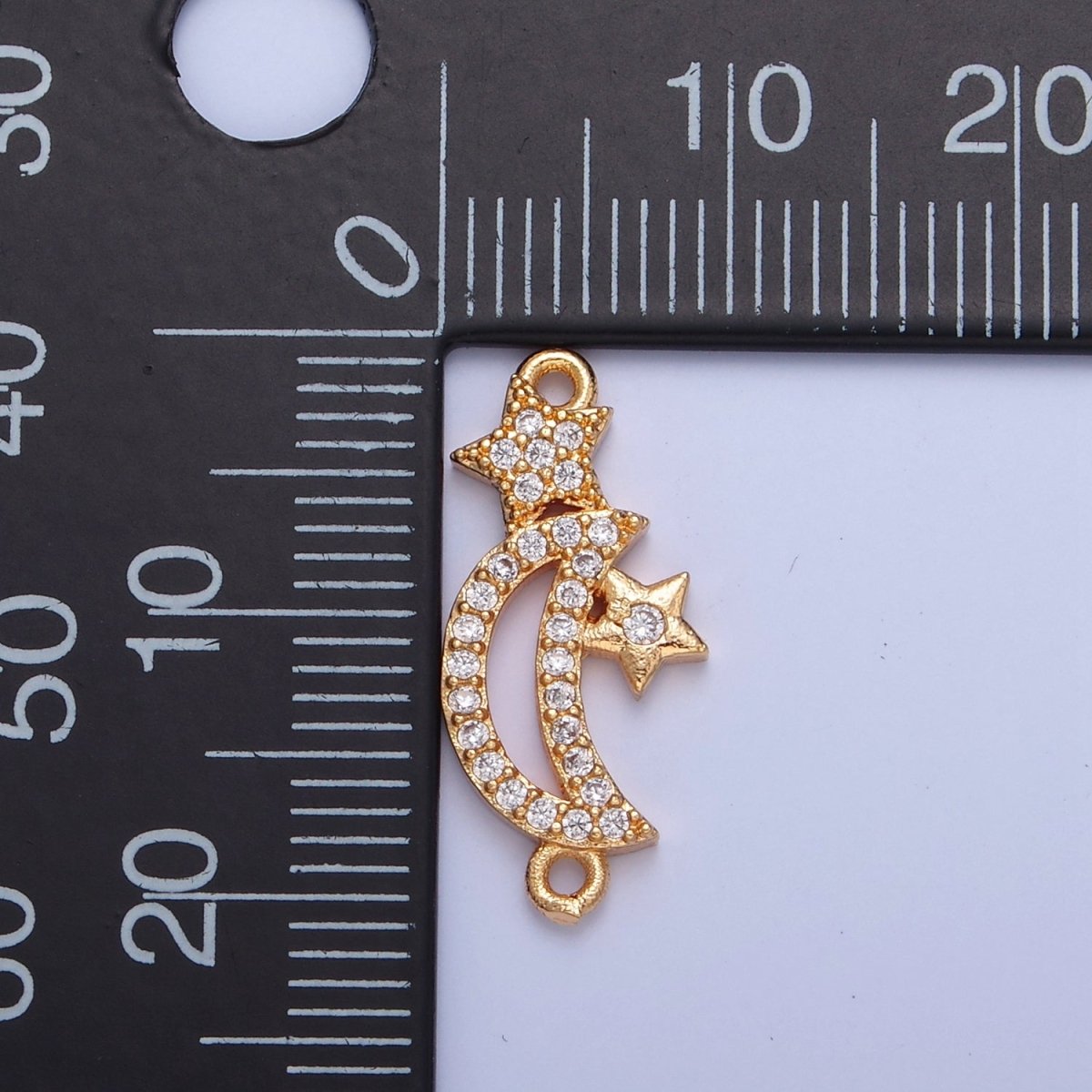 Dainty Crescent Moon Star CZ Gold Pave Charm Connector for Bracelet Necklace Supply F-556