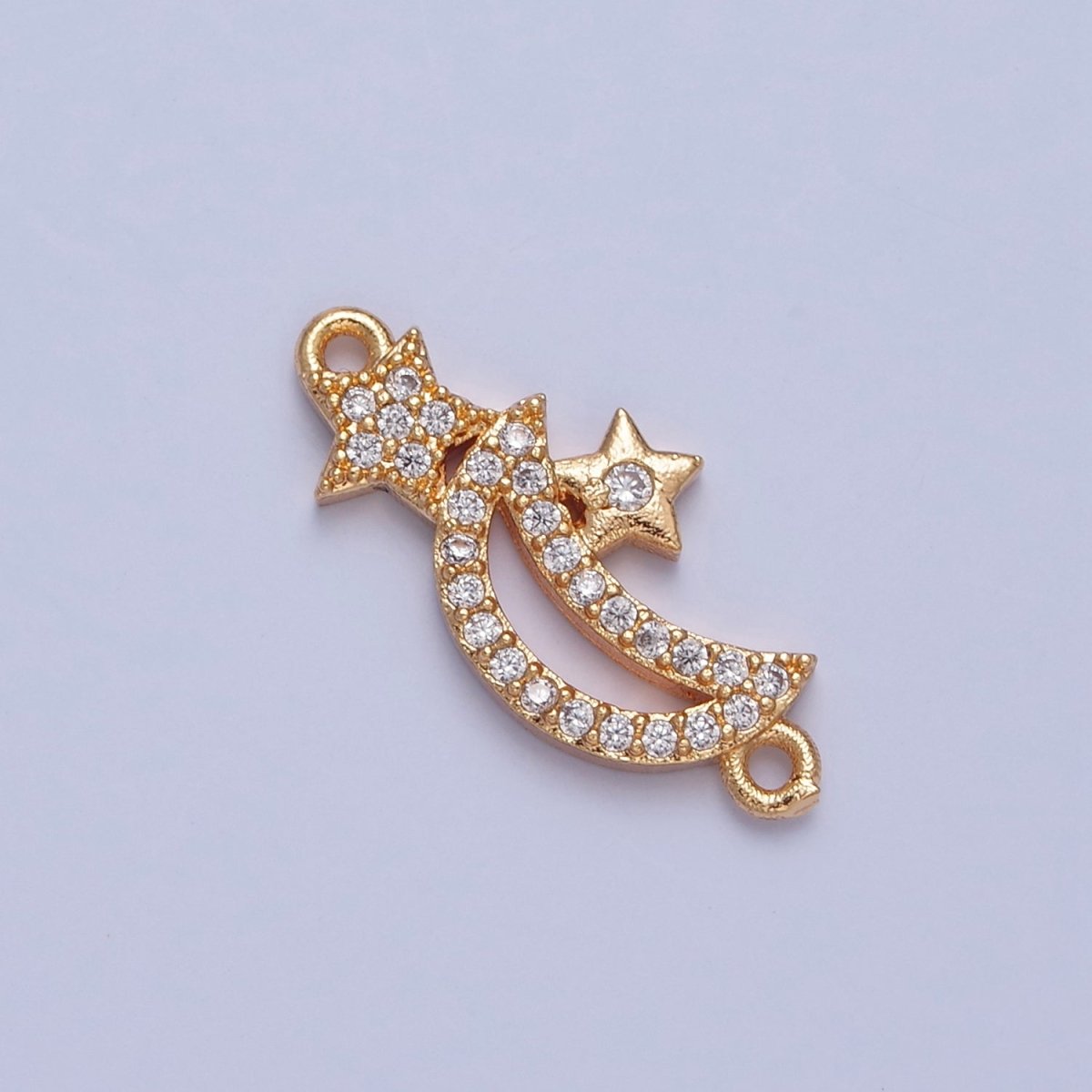 Dainty Crescent Moon Star CZ Gold Pave Charm Connector for Bracelet Necklace Supply F-556