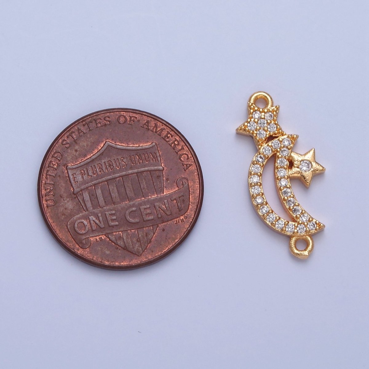 Dainty Crescent Moon Star CZ Gold Pave Charm Connector for Bracelet Necklace Supply F-556