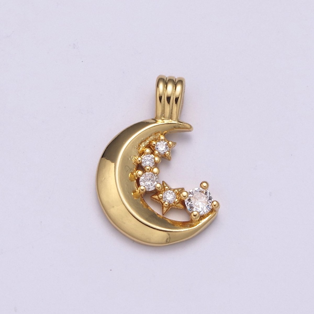 Dainty Crescent Moon With Cz Star Charm Pendant N-525