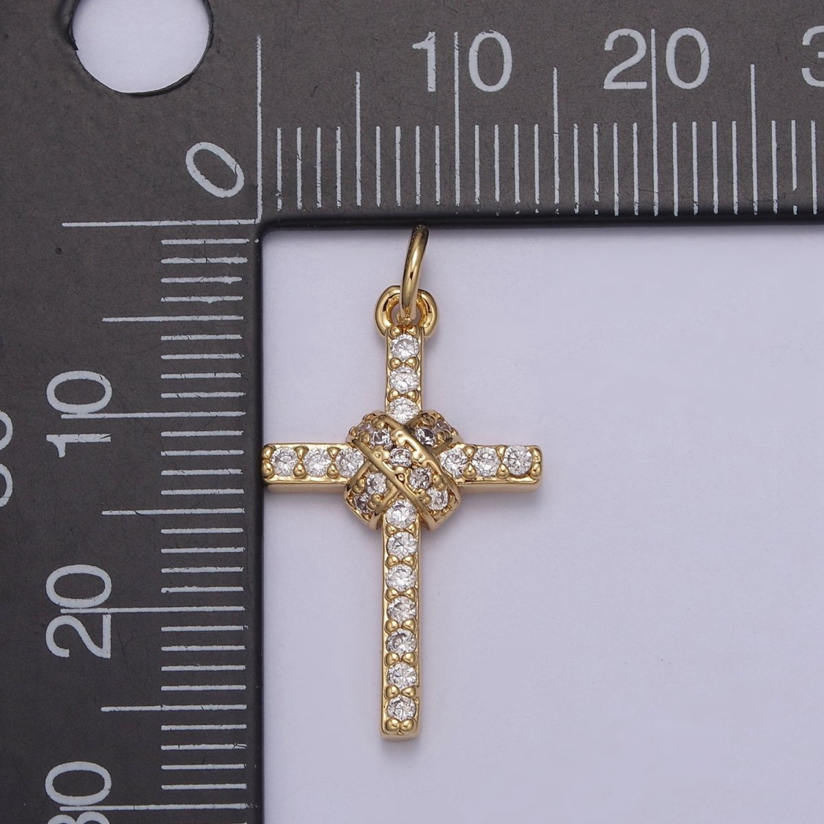 Dainty Cross Charm 18K Gold Filled Cross Pendant with Clear Cubic Zirconia Micro Pave Religious Jewelry Making N-856