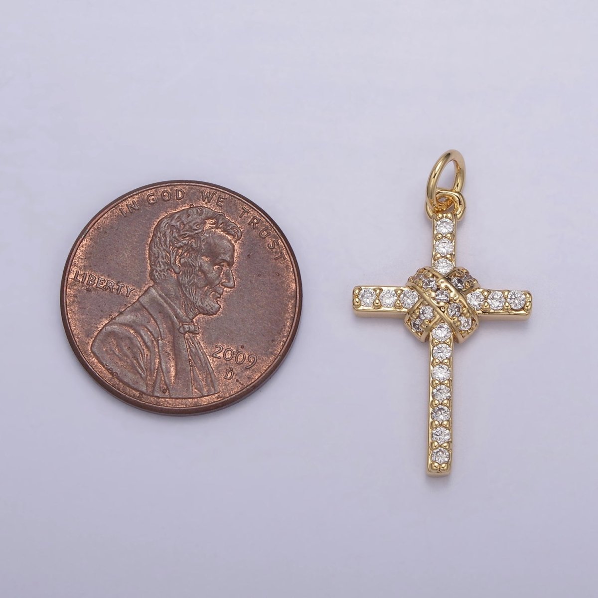 Dainty Cross Charm 18K Gold Filled Cross Pendant with Clear Cubic Zirconia Micro Pave Religious Jewelry Making N-856