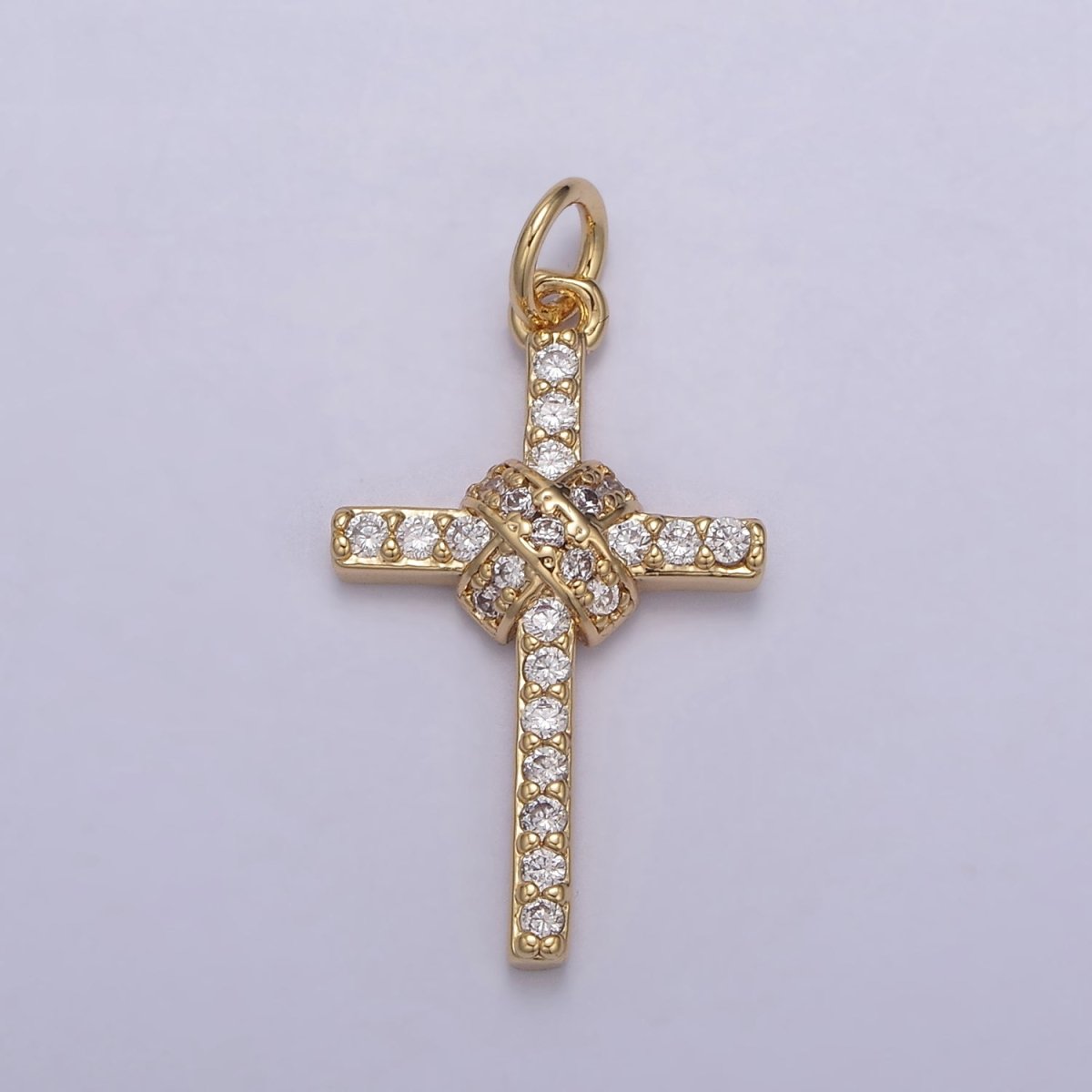 Dainty Cross Charm 18K Gold Filled Cross Pendant with Clear Cubic Zirconia Micro Pave Religious Jewelry Making N-856