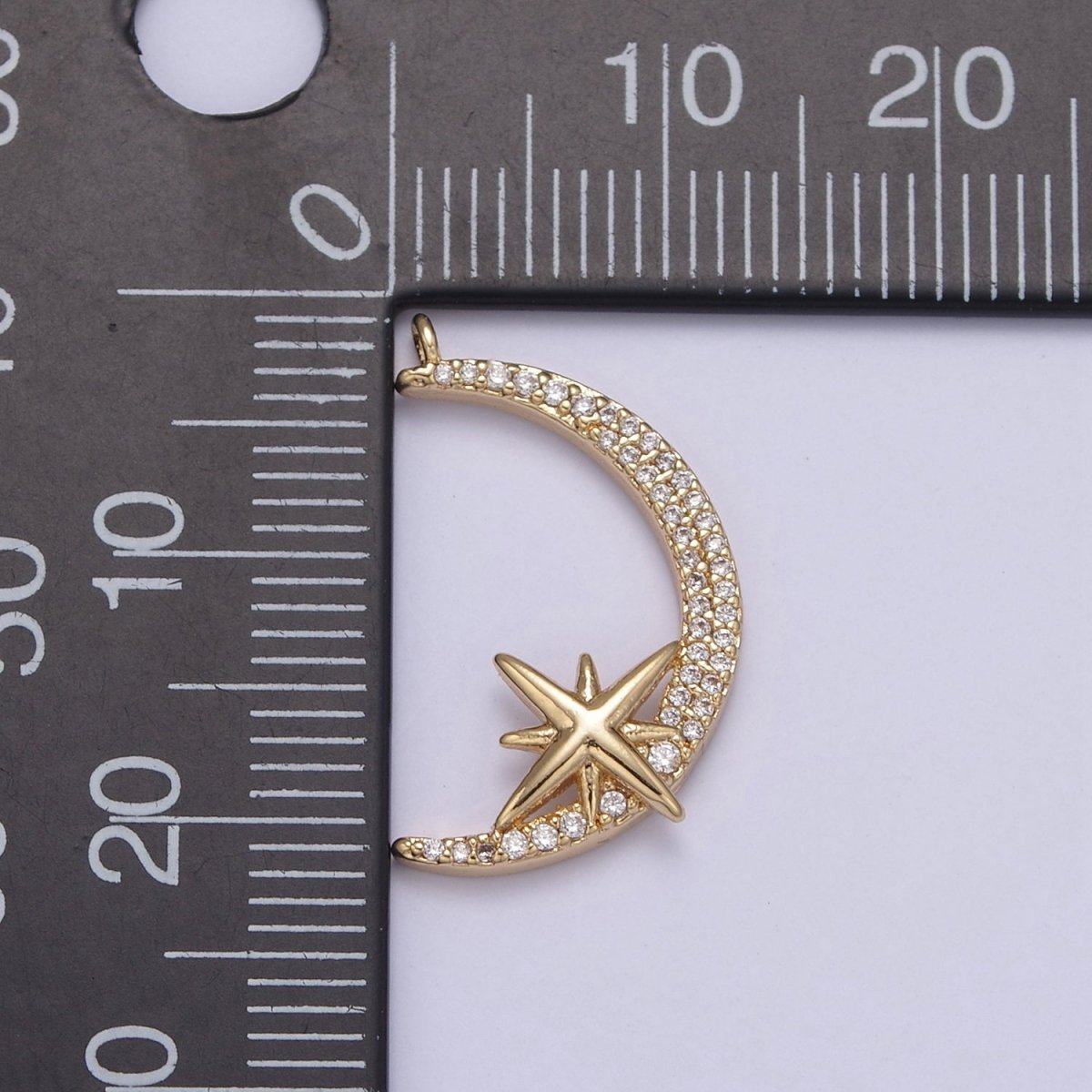 Dainty Cubic Crescent Moon Charm 24k Gold Filled Star Celestial Jewelry pendant N-681