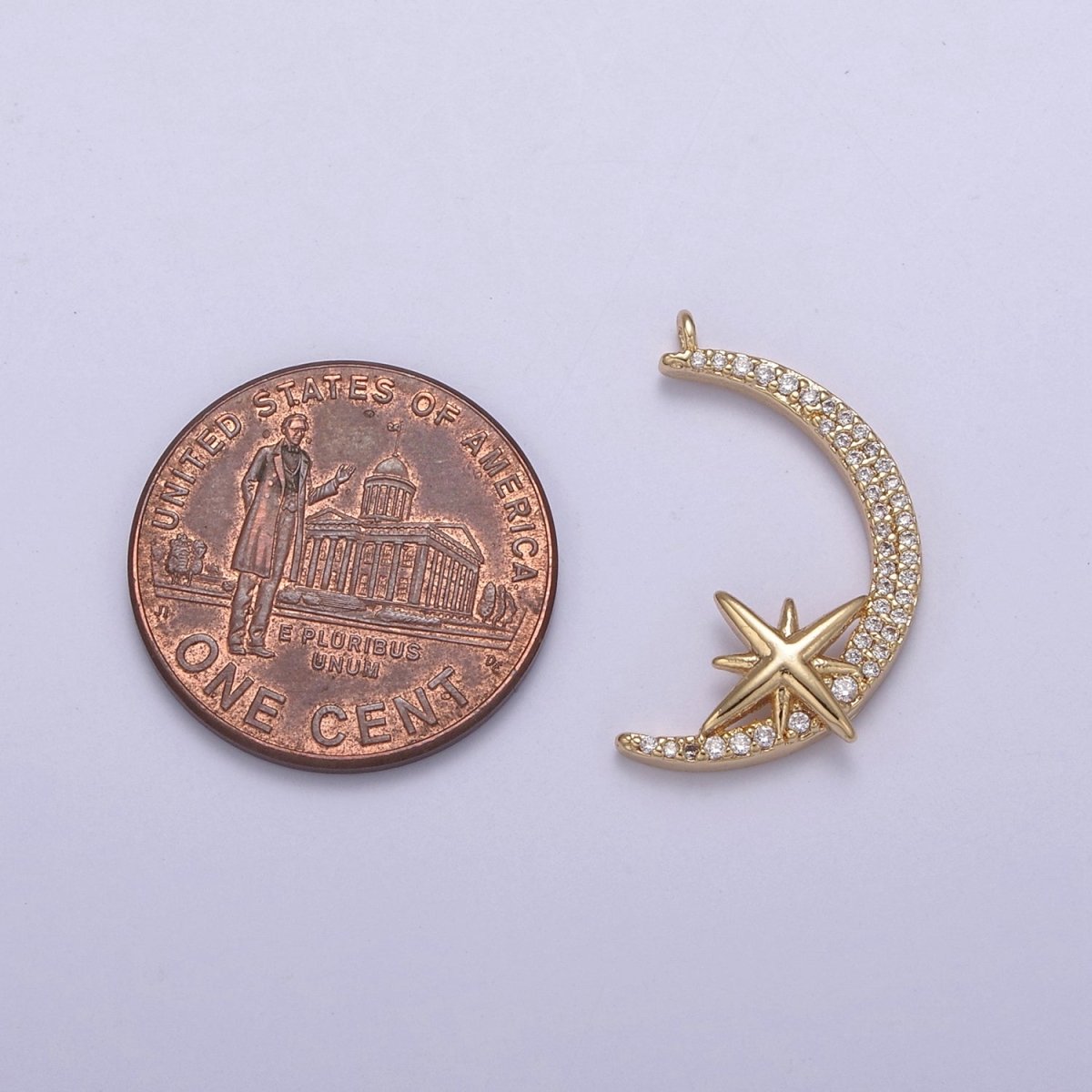 Dainty Cubic Crescent Moon Charm 24k Gold Filled Star Celestial Jewelry pendant N-681