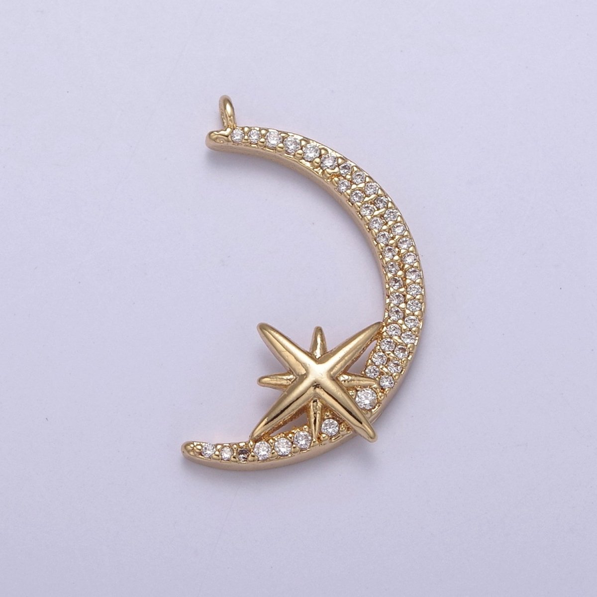Dainty Cubic Crescent Moon Charm 24k Gold Filled Star Celestial Jewelry pendant N-681