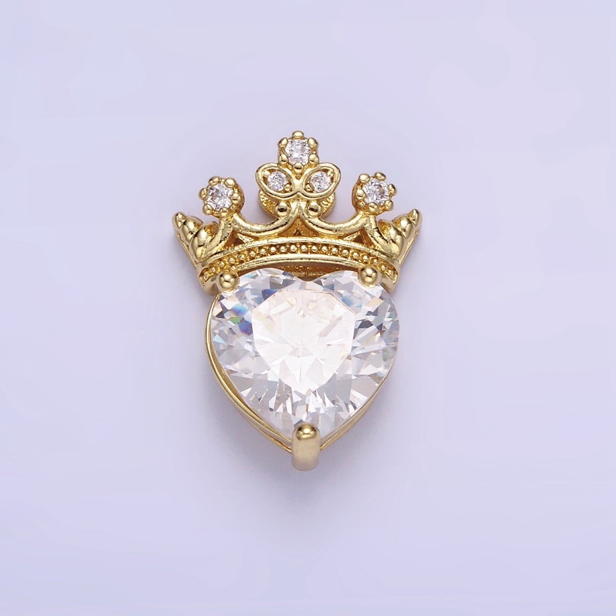 Dainty Cubic Heart Bead with Clear CZ Crown Bead Spacer for Bracelet AA1190